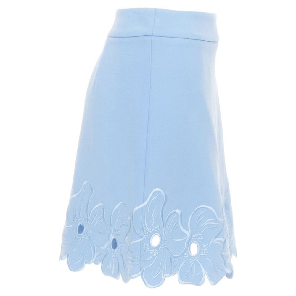 CHRISTIAN DIOR powder blue wool crepe floral cutout embroidered hem skirt FR38 M - Picture 3 of 9